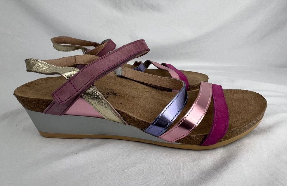 NAOT Hero Sandals Women's Size 39/US 8 Pink Purple Leather Strappy Wedge Comfort